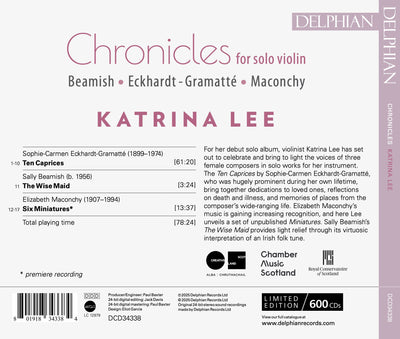 Chronicles for solo violin: Beamish | Eckhardt-Gramatté | Maconchy CD Delphian Records