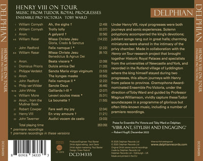 Henry VIII on Tour: Music from Tudor Royal Progresses CD Delphian Records