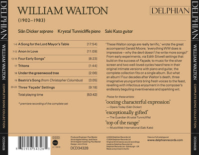 William Walton: Complete Songbook CD Delphian Records